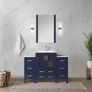 English Elm Navy Blue Bath Vanity 48" Wide With Elegant White Ceramic Top, Faucet Set & Chic Mirror Included B2731S01371