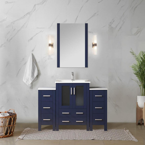 English Elm Navy Blue Bath Vanity 48" Wide With Elegant White Ceramic Top, Faucet Set & Chic Mirror Included B2731S01371