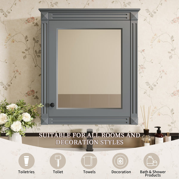 English Elm 24'' 24'' Wall Mounted Bathroom Mirror Cabinet with Adjustable Shelves, Space-Saving Modern Storage Solution Grey N710P195492E