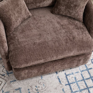 English Elm 360° 360 Swivel Oversized Chenille Armchair with Pocket Spring Seat and Three Throw Pillows Brown W1361S00090