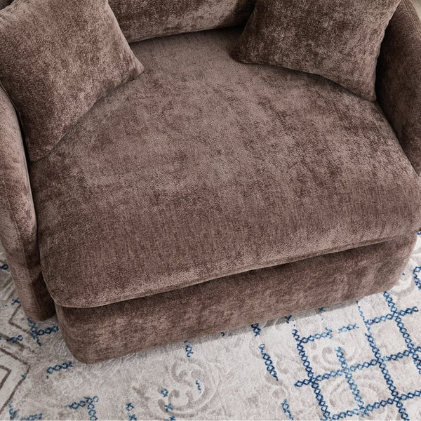 English Elm 360° 360 Swivel Oversized Chenille Armchair with Pocket Spring Seat and Three Throw Pillows Brown W1361S00090