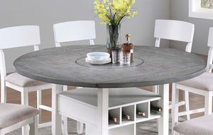 English Elm Classic 7Pc Counter Height Dining Set With Lazy Susan, Antique White & Gray, Smart Storage Solution B011S01879