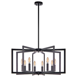 English Elm 27" Modern Geometric 8-Light Chandelier — Industrial Iron Pendant Fixture for Living Room Dining Kitchen Black W2312P368725