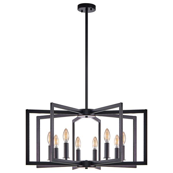 English Elm 27" Modern Geometric 8-Light Chandelier — Industrial Iron Pendant Fixture for Living Room Dining Kitchen Black W2312P368725