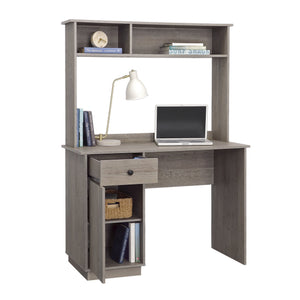 English Elm Desk Gray Hutch with Cubby & Smooth-Glide Drawer — Space-Saving Engineered Wood Desk, Durable Storage, 42.99x18.58x60" B356P354424