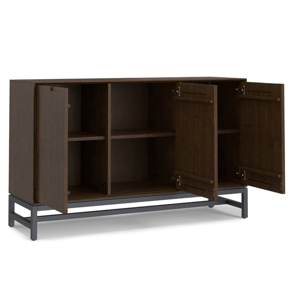 English Elm Banting Solid Wood Sideboard with Metal Frame Walnut Stain Three Door Dining Storage B136P439012