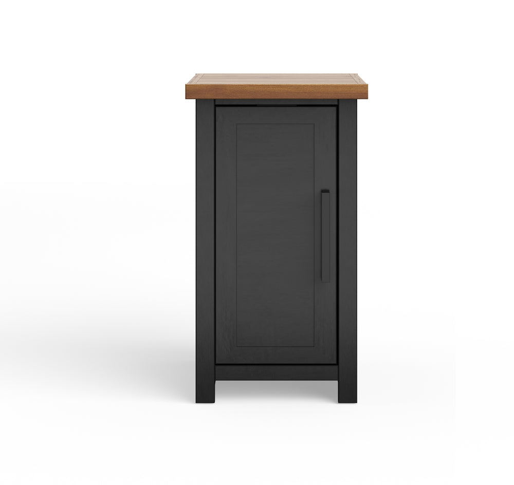English Elm 14 inch Chairside Table Black & Whiskey Two-Tone Farmhouse Accent with Door Storage, Preassembled B108P160150