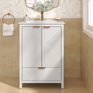 English Elm Christopher Knight Home® - 24 24-Inch Bathroom Vanity with Ceramic Sink, Textured Panels, Soft-Close Drawer & Large Storage White N817P339017K