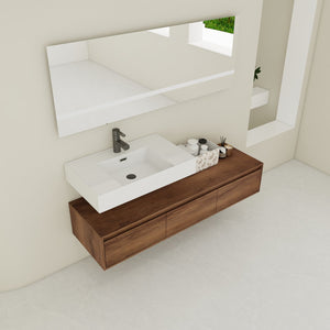 English Elm 60 Inch Wall-Mounted Bathroom Vanity With Resin Sink, Soft-Close Drawers & Floating Design Charm W999S00258