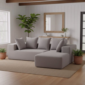 English Elm Full Foam Modular L-shaped Sectional Sofa Flannelette Upholstered with Five Throw Pillows Grey W3326S00023