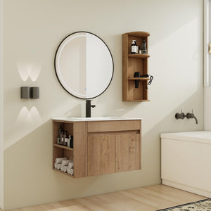 English Elm 30" Wall-Mounted Bathroom Vanity With Ceramic Sink, Soft-Close Doors & Versatile Storage Rack W999S00342