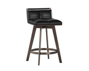 Sunpan ARIZONA Swivel Counter Stool - Art Deco Bravo Black Faux Leather with Antique Brass Legs, 360° Comfort 112550