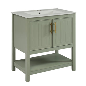 English Elm 30-Inch Green Bathroom Vanity With Ceramic Sink, Elegant Design, Smart Storage For Small Spaces WF325888AAF