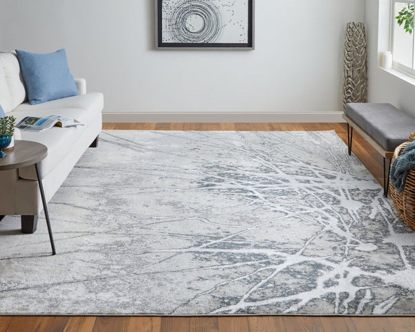 Feizy Rugs Astra Abstract Watercolor Rug – Elevate Your Space With Luxurious Metallic Designs And Soft Texture Gray,Silver,Ivory Polyester,Polypropylene Ara39l5fgryslvp18