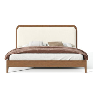 English Elm King Acacia Wood Platform Bed Curved Upholstered Headboard Scandinavian Bedroom N758K518081N
