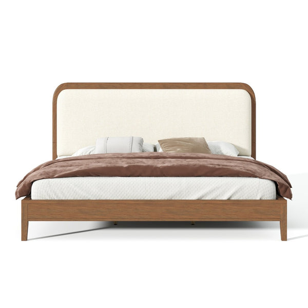 English Elm King Acacia Wood Platform Bed Curved Upholstered Headboard Scandinavian Bedroom N758K518081N