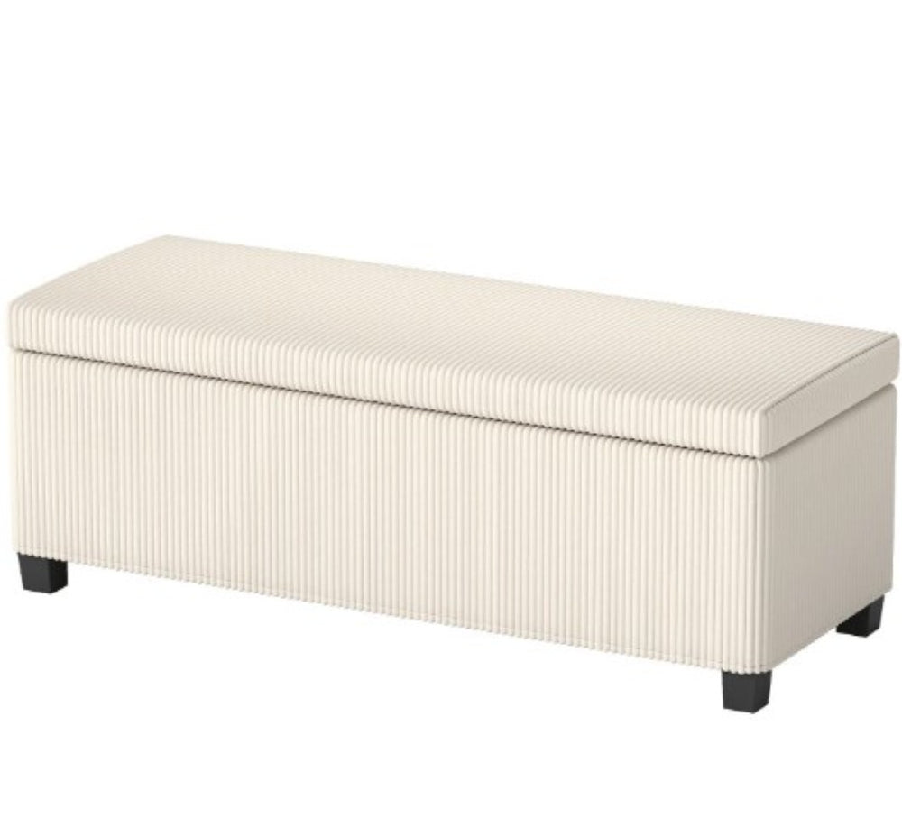 English Elm End of Bed Storage Bench Ribbed Corduroy Upholstered Lift Top with 22 Gallon Cavity T3971P431156