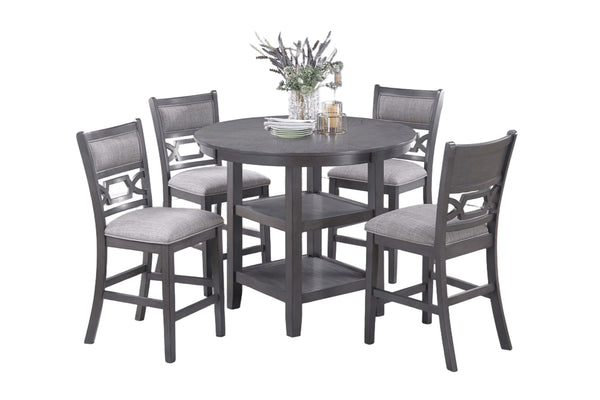 English Elm Gray Round 5-Piece Dining Set with Lower Shelf and Upholstered Chairs — Contemporary Charcoal Style Gray 45 L x 17 W x 46 H B011P373703