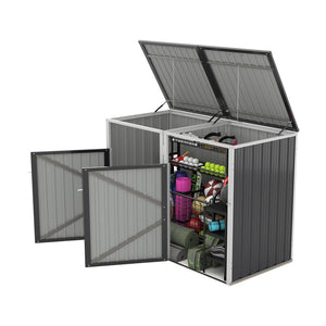 English Elm Garbage Bin Shed Galvanized Steel Enclosure for Two Cans Outdoor Weather Resistant Dark Gray W1598P357714