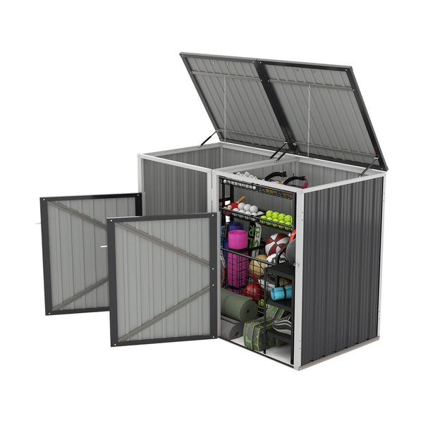 English Elm Garbage Bin Shed Galvanized Steel Enclosure for Two Cans Outdoor Weather Resistant Dark Gray W1598P357714