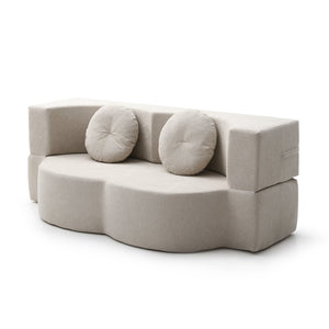 English Elm 2-in-1 Folding Sofa Bed with Plush Foam Support — Convertible Floor Couch to Queen Guest Sleeper khaki W1117P325070