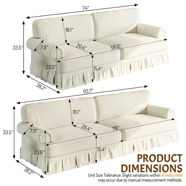 English Elm Luxuriously Deep Chenille Sofa with Pleated Skirt and Rolled Arms for Living Rooms W1885S00294