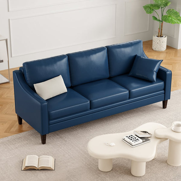 English Elm 78.75'' Slipcovered Faux Leather Sofa with High-Density Foam, Solid Wood Frame, Easy-Clean Finish Blue T3623P411305