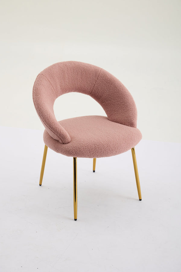 English Elm 061-Set Of 1 Plush Pink Teddy Fabric Dining Chair With Gold Legs - Ergonomic Design & Cozy Elegance W527P255486
