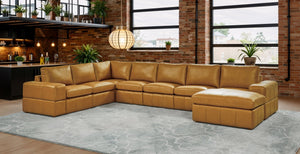 English Elm Large Square Arm Top Grain Leather Modular Sectional for Open Concept Living Rooms Ginger B2748S00132