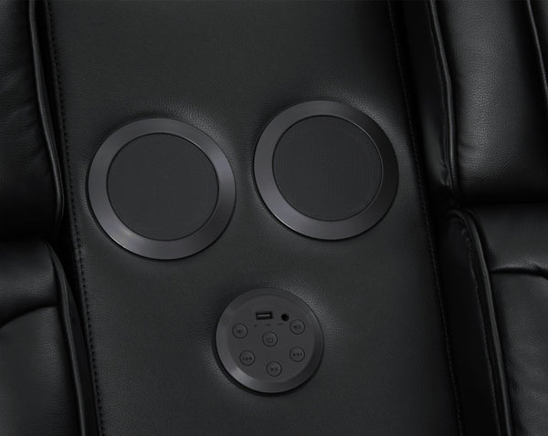 English Elm Jazz Black Leather Aire 3-Piece Power Reclining Sofa Set With Bluetooth Speakers & Usb Ports B061S00927