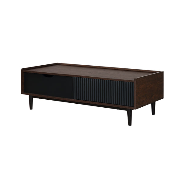 English Elm Duane 47" Coffee Table with Ribbed Wood Grain Laminate, Full-Extension Drawer & Iron Feet Durable Design Black B365P398082