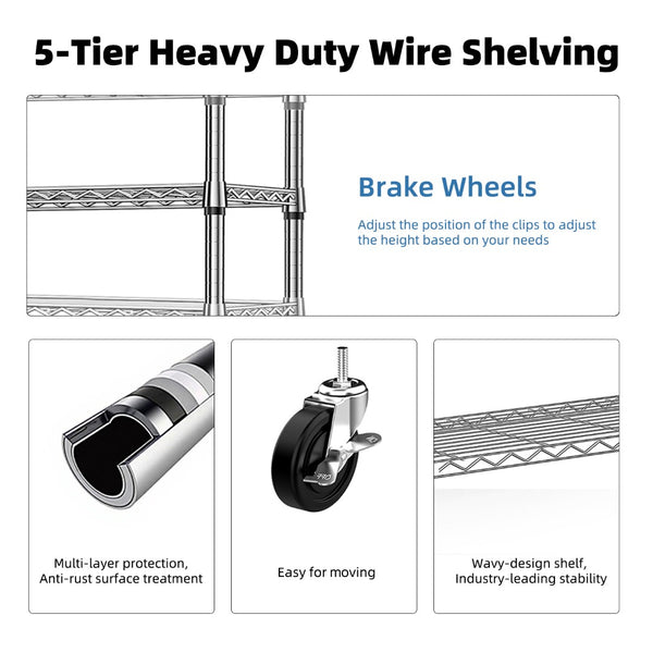 English Elm 1750 Lbs Carbon Steel Five Tier Wire Shelving Unit Heavy Duty Garage Storage Rack Chrome W5386P480701