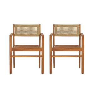English Elm Dining Chair Set of 2 Wicker and Acacia Wood for Indoor or Covered Patio Use Teak N776P381115T