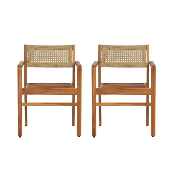 English Elm Dining Chair Set of 2 Wicker and Acacia Wood for Indoor or Covered Patio Use Teak N776P381115T