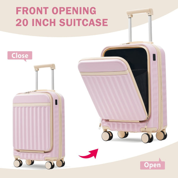 English Elm Front Access Hardside 3 Piece Travel Set with Usb Port Spinner Wheels and Tsa Lock Pink N732P326130U