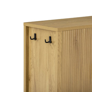 English Elm U_style Striped Four Door Sideboard Mdf Buffet Cabinet with Adjustable Shelves for Dining Natural N711P345170O