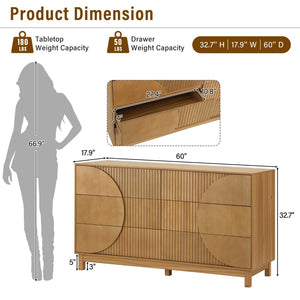 English Elm Modern Fluted 6 Drawer Dresser with Solid Wood Legs Japandi Chest for Bedroom Brown N739S0000015N