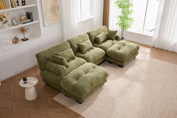 English Elm United We Win U-Shaped Cloud Couch In Pelletized Velvet With 2 Ottomans & Lumbar Pillows For Cozy Living W1568S00197-GIGA