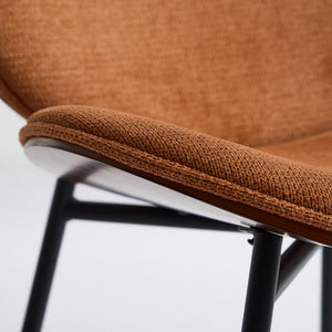 English Elm Mid-Century Shell Chair with Wood Grain Veneer, Curved Wide Seat, Metal-Wood Frame Holds 330+ lbs Orange W1143P214258