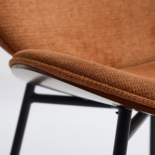 English Elm Mid-Century Shell Chair with Wood Grain Veneer, Curved Wide Seat, Metal-Wood Frame Holds 330+ lbs Orange W1143P214258