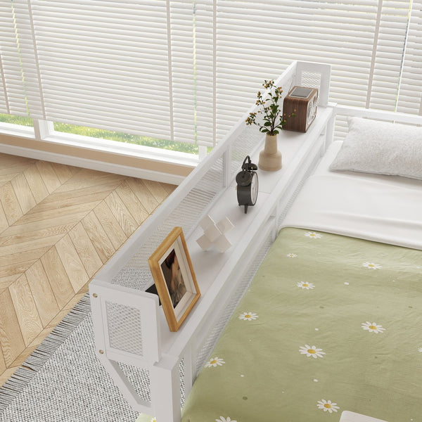 English Elm Ful Full-over-Twin Metal Bunk Bed with Desk, Bookshelves, LED Lighting & USB Charging Station, White W2580S00041