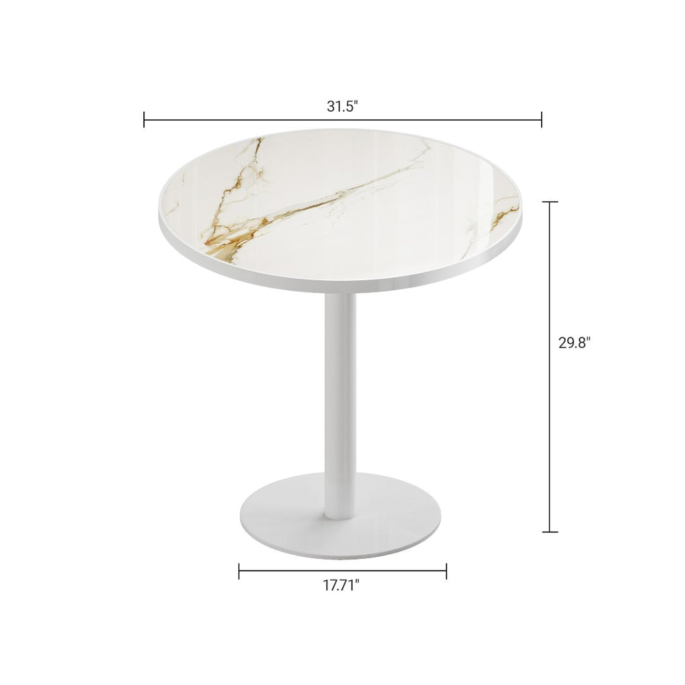 English Elm Round Tulip Bistro Table Faux Marble Top Gold Pedestal Base for Small Dining Spaces W3316P457296