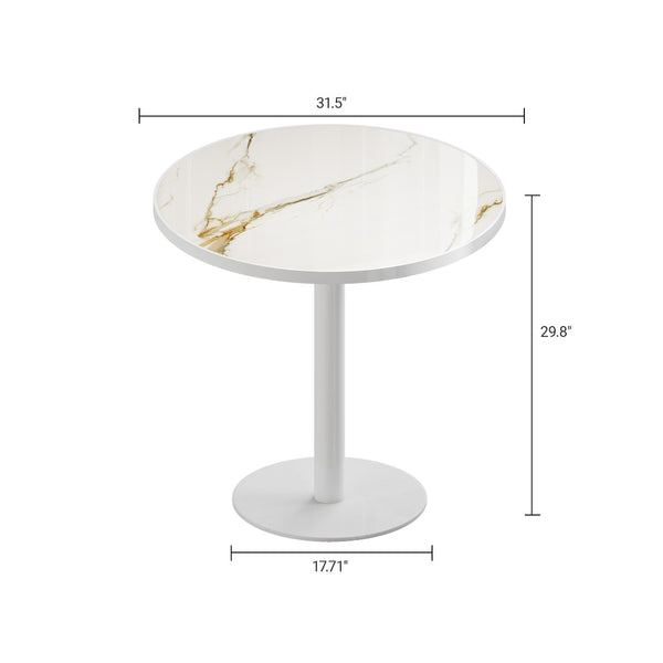 English Elm Round Tulip Bistro Table Faux Marble Top Gold Pedestal Base for Small Dining Spaces W3316P457296