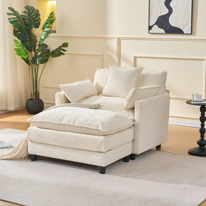 English Elm 39.4" Chenille Club Chair with Ottoman Solid Wood Frame for Living Room or Bedroom Beige W3244P392643