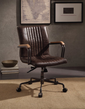 English Elm Distress Chocolate Swivel Office Chair - Ergonomic High-Back Design With Pneumatic Lift & Comfort B062P215475