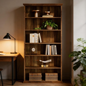 English Elm Display Cabinet Wall Mounted 5 Tier Glass Door Shelving for Collectibles Matte Black T3971P446981