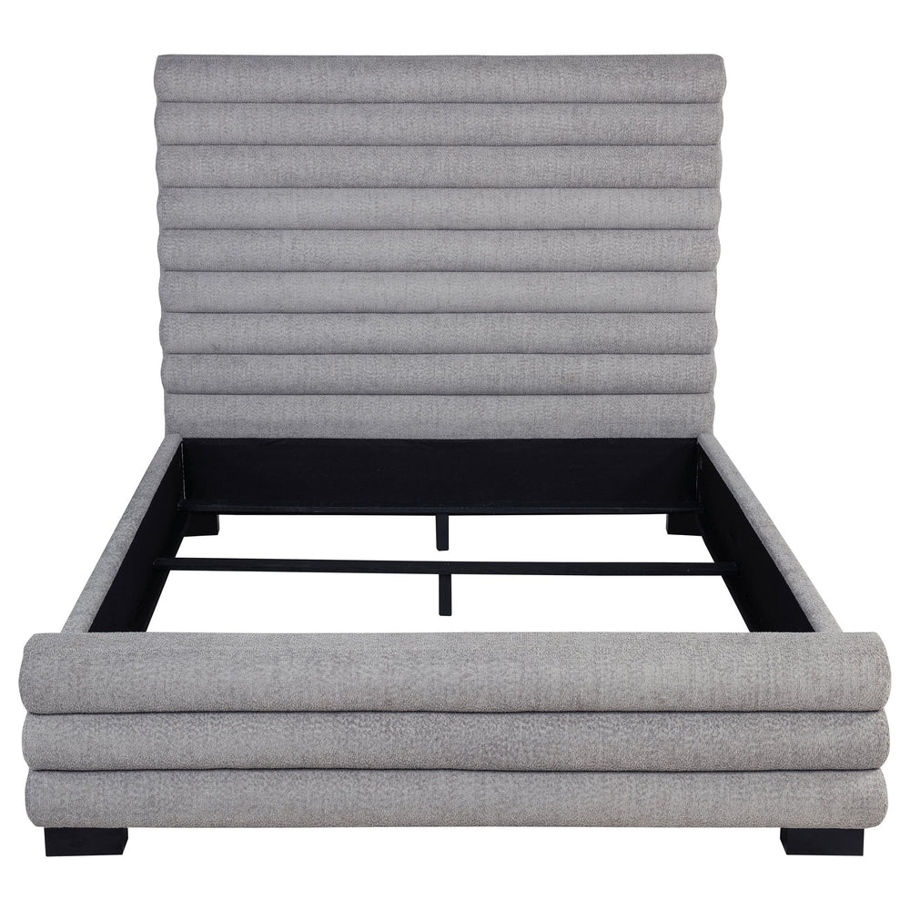 English Elm Grey Upholstered Queen Bed with High Channel-Tufted Bouclé Headboard, Durable Wood Frame, Modern Transitional Style, Textured Gray Appeal B062S01304