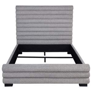 English Elm Grey Upholstered Queen Bed with High Channel-Tufted Bouclé Headboard, Durable Wood Frame, Modern Transitional Style, Textured Gray Appeal B062S01304