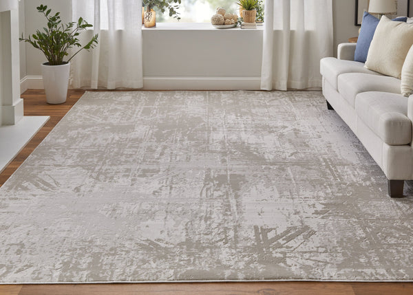 Feizy Rugs Prasad Modern Luxury Abstract Rug - Stain Resistant, High-low Pile, Durable Design For Any Space Ivory,Taupe,Silver Polypropylene,Polyester 67039nafivybgeh13