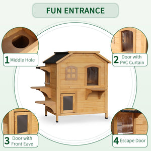 English Elm Pawhut Weatherproof 2-Story Cat House With Jumping Platforms, Escape Door & Openable Roof For Cats W2225P217567-GIGA